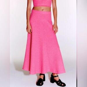 Zara Long Textured A Line Barbie Pink Skirt Size L